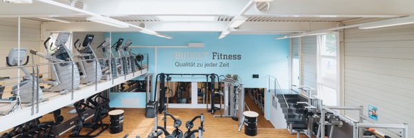 BUDGET Fitness Frick: Lichtdurchflutete Trainingshalle mit Ausdauergeräten von Precor auf der Galerie und Plate-Loaded Kraftgeräten in der Halle.